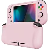 PlayVital ZealProtect Protective Case for Nintendo Switch Lite, Ergomomic Grip Hard Cover - Durable Shock-absorbent Anti-Scratch with Screen Protector &amp; Thumb Grip Button Caps, Peach Blossom Pink