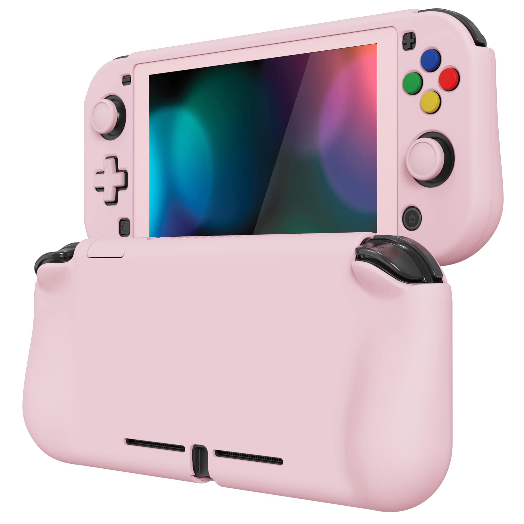 PlayVital ZealProtect Protective Case for Nintendo Switch Lite, Ergomomic Grip Hard Cover - Durable Shock-Absorbent Anti-Scratch with Screen Protector & Thumb Grip Button Caps, Cherry Blossoms Pink