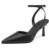 Athlefit Women's Closed Pointed Toe 3 Inch High Heels Ankle Strap Stiletto Heel Wedding Party Dress Pumps Shoes