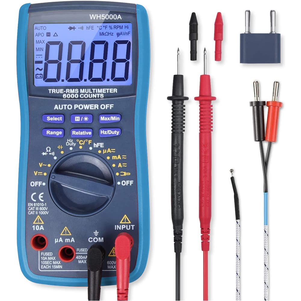 MMOBIEL Num Pro CAT III Multimeter 1000V CAT IV 600V - 6000 Counting - Voltage Test, AC/DC Test, Current, Resistance, Continuity, Transistor Test - with Test Cords, Fuses and Magnetic Belts