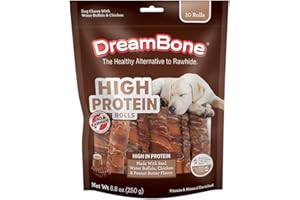 DreamBone High Protein Rolls for Dogs, 10 Count, Treat Your Dog to Easy-to-Digest Rawhide-Free Chews Made with Real Water Buffalo, Chicken and Peanut Butter Flavor
