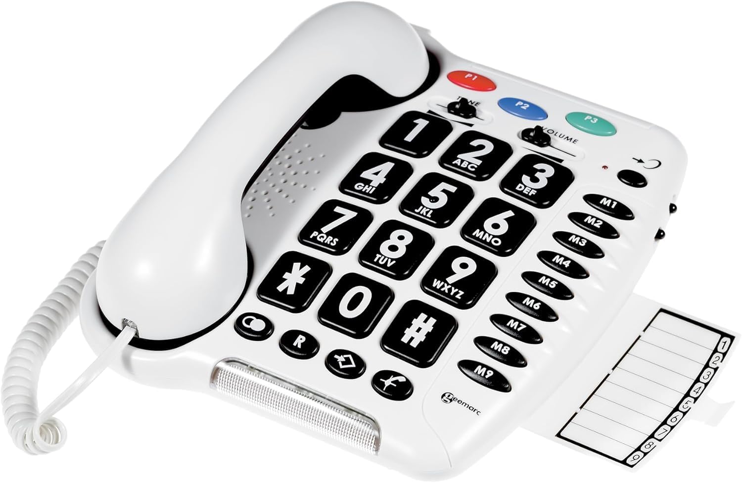 Geemarc CL100 - Big Button Corded Telephone with Loud Receiving Volume and One-touch Memories for Seniors - Hearing Aid Compatible - Low to Medium Hearing Loss - UK Version