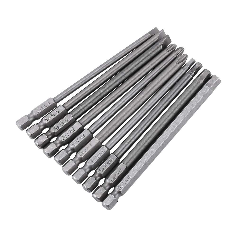 10pcs Screwdriver Bits, 1/4 Inch Hex Shank 100mm Long Magnetic Screwdriver Bits Set Fit for Electric Screwdrivers, Hand Screwdrivers, Electric Drills