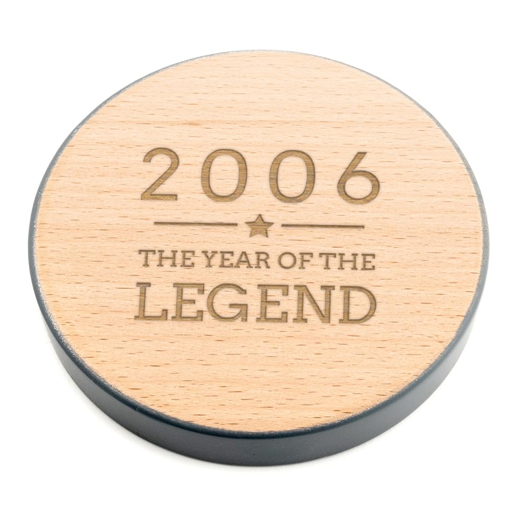 Dust and Things Engraved Grey Wood Coaster - 2006 Year of The Legend Design - 18th Birthday Gifts for Boys - Coloured Edge Wooden Placemat