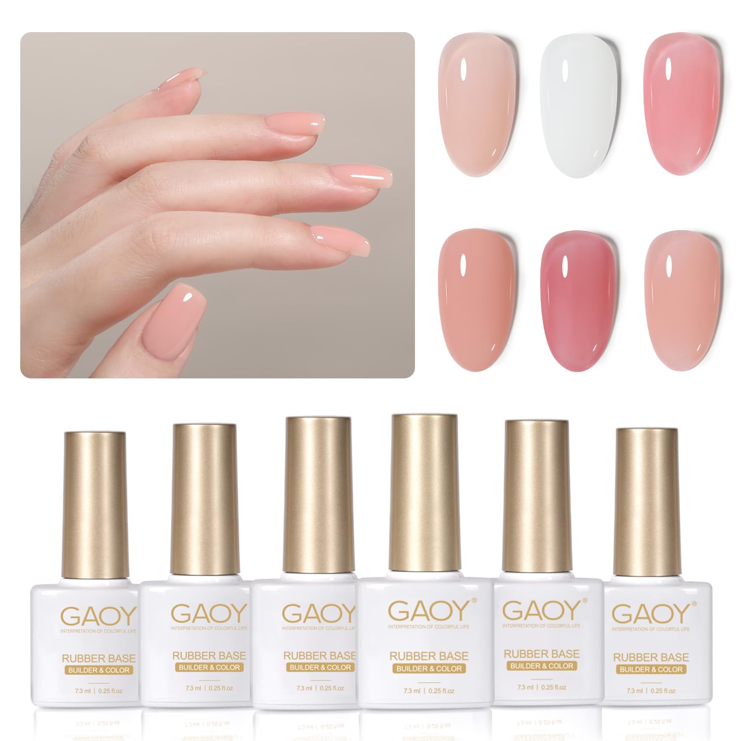 GAOY 6 Colors Rubber Base Gel Set, Jelly Builder Base Nail Gel Nude Sheer White Pink, 2-in-1 Soak Off Base Gel Nail Strengthener, Blush Jelly - Image 7