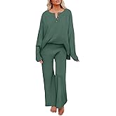 RITERA Plus Size Women 2 Piece Outfits Lounge Sets Knit Waffle Pullover Tops Wide Leg Pants Sweatsuit Pajama Sets XL-5XL