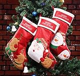 Shelly Christmas Stocking,3 Pcs Set of 18 Big Size Santa Snowman Reindeer Xmas Character 3D Plush Faux Fur Cuff Christmas Decorations Party Accessory.