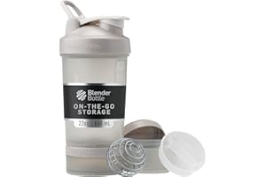 BlenderBottle Shaker Bottle with Pill Organizer and Storage for Protein Powder, Classic V2 ProStak System, 22-Ounce, Smoke Grey