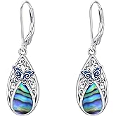 WINNICACA Filigree Abalone Shell Teardrop Earrings for Women 925 Sterling Silver Leverback Dangle Drop Earrings for Her Anniversary Birthday Valentines Day Gifts