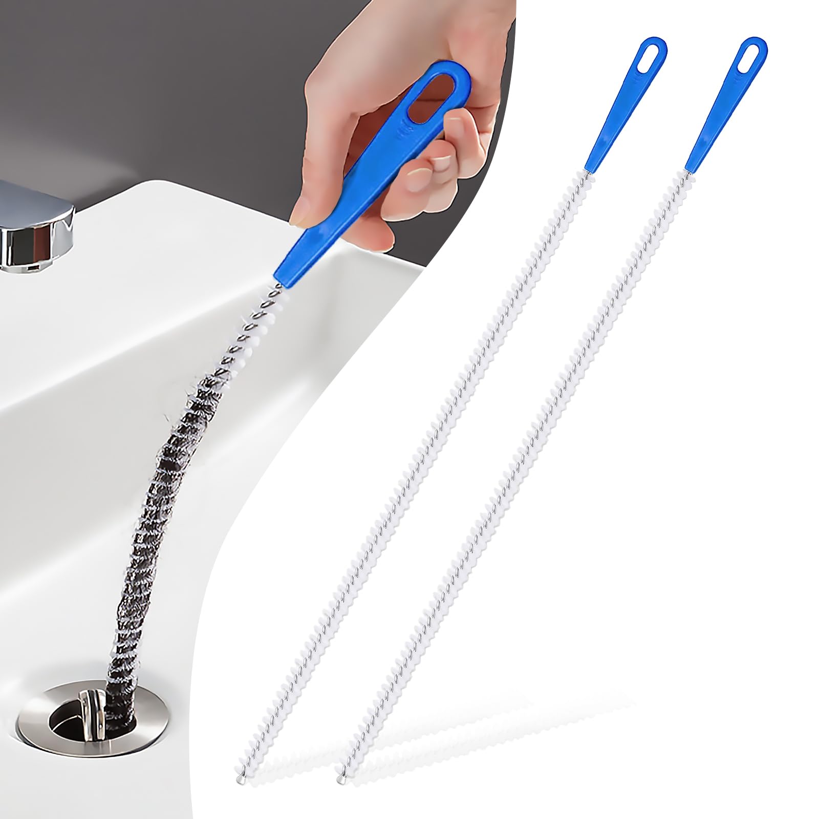 Redamancy 2 PCS Sink Unblocker Cleaning Brush, 60 cm Sink Unblocker Brush, Drain Unblocker Set, Plughole Unblocker, Bathroom Pipe Unblocker, Hair Cleaner for Toilet Bathroom Kitchen Sewer