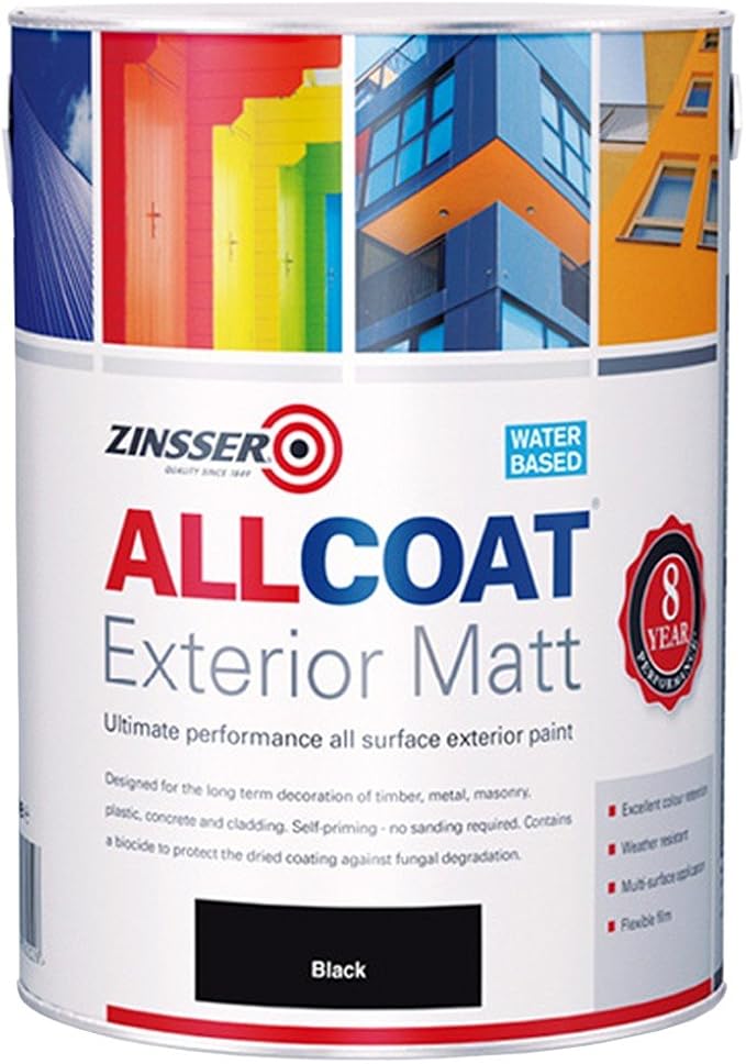 Zinsser Allcoat Exterior Water Based Paint Matt Black 2.5 Litre