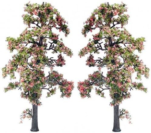 Model Builders Supply Dollhouse Miniature Set of Two Pink Blossom Trees