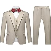 Lamgool Boys Suits 3 Piece Slim Fit One Button Tuxedo Jacket Vest and Pant for Kids Prom Wedding Formal Set Size 4-14 Years