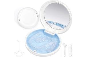 Gaboolo Retainer Case Slim Aligner Case with Vent Holes Cute Dental Brace Box with Retainer Removal Tool and Brush Compatible with Night Guard and Mouth Guard (White Blue)