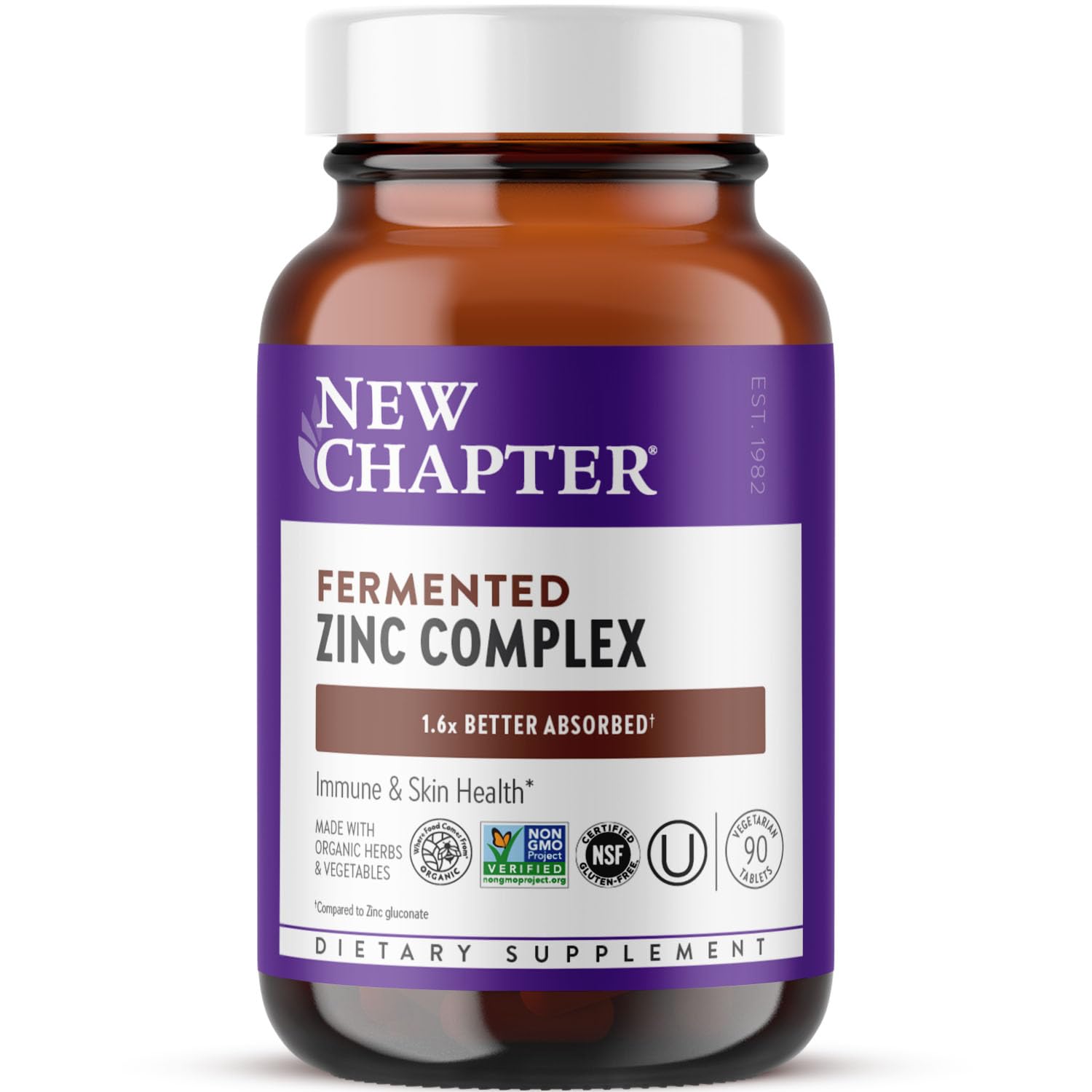 New Chapter Zinc Supplement, Fermented Zinc Complex, ONE Daily for Immune Support + Skin Health, Mineral-Balancing Formula Rich in Copper, Easy to Swallow & Digest, 90 Count (3 Month Supply) Image