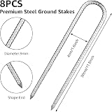 YOUNTHYE 8Pcs Galvanized Steel Ground Pegs 12in 30cm Heavy Duty Tent Stakes 9mm view 2