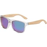 Piranha Eyewear Hardy Clear Square Bamboo Sunglasses with Blue Mirror Lens