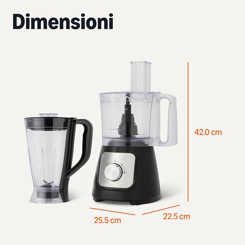 Robot da cucina e frusta a 2 velocità, ciotola da 2,4 litri e caraffa da 1,5 litri, 800 W, nero
