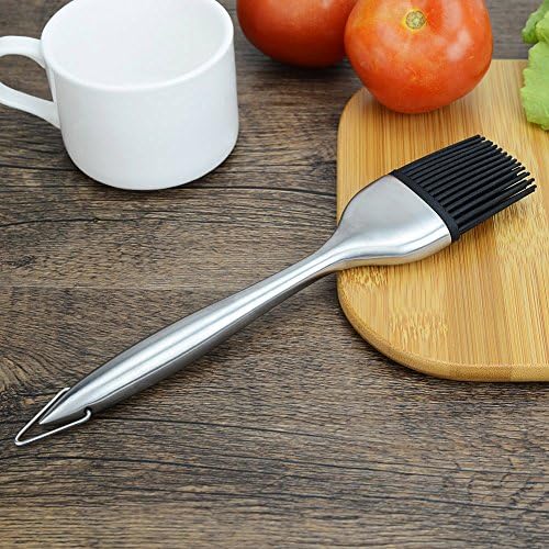 Borsong Heavy-duty BBQ Basting Brush - Silicone Bristles Stainless Steel Handle - Make Grilling Easy (Short size)