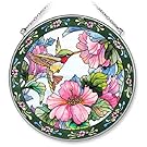 Amia Handpainted Glass Hummingbird and Hibiscus Suncatcher, 6-1/2-Inch