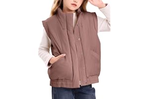 EGOCKAL Girls' Winter Puffer Vest Cute Sleeveless Button Outerwear Coats Water Resistant Warm Quilted Jacket 5-14Y