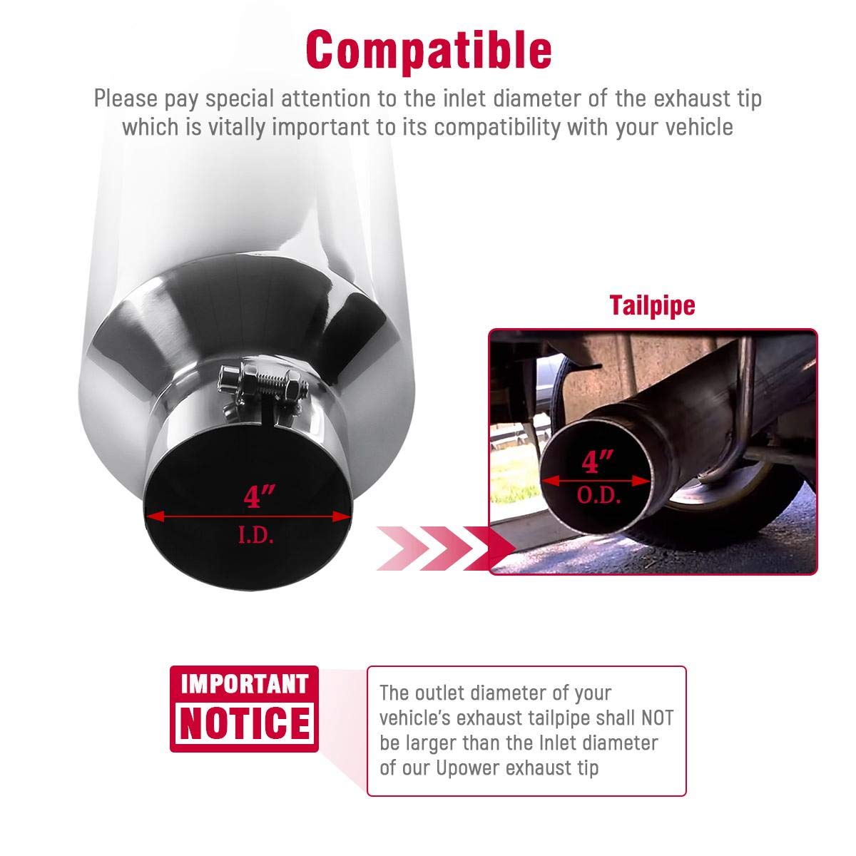 Upower Universal diesel tips 4 to 7 Exhaust Tips 18" Long Mirror Polish Stainless Steel Exhaust