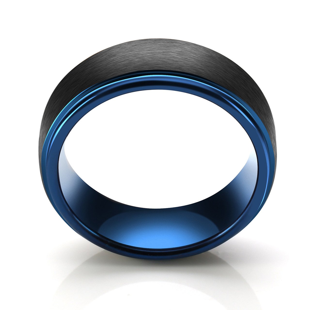 Zysta Polished Blue Matte Black Two Tone Polished Elegant Tungsten Carbide Ring 8mm Men Wedding Engagement Size 10