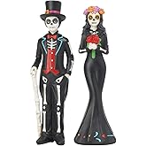 Day-of-The-Dead Halloween-Decoration Couple Skeleton Decor- Dia De Los Muertos Sugar Skull Figures Resin Memorial Mexican Traditional Man And Woman Farmhouse Decor 1.75x1.5x5.75 in Newman House Studio
