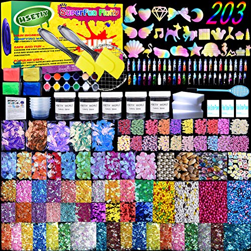 HSETIY Slime Supplies Kit, 203 Packs, Include Slime Charms, Jelly Cube, Foam Balls, Glitter Jars, Fruit Animal Slices, Cloud Slime Power, Slime Tools for DIY Slime Making,Girl Slime Partyï¼ˆNo Slimeï¼‰