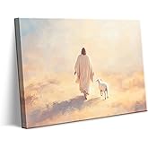 Jesus And Lamb Canvas Wall Art Christian Saves Little Sheep Wall Decor Picture Yellow Religious Jesus Leave 99 Sheep Poster Print for Bedroom Prayer Room Church Home Decortion