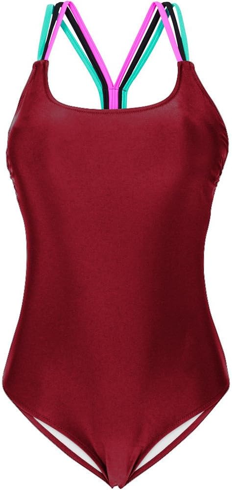 Evansamp One Piece Swimsuit for Women Teen Girls Monokini Swimwear Push-Up Padded Backless Beachwear Bathing Jumpsuit (M, Wine Red)