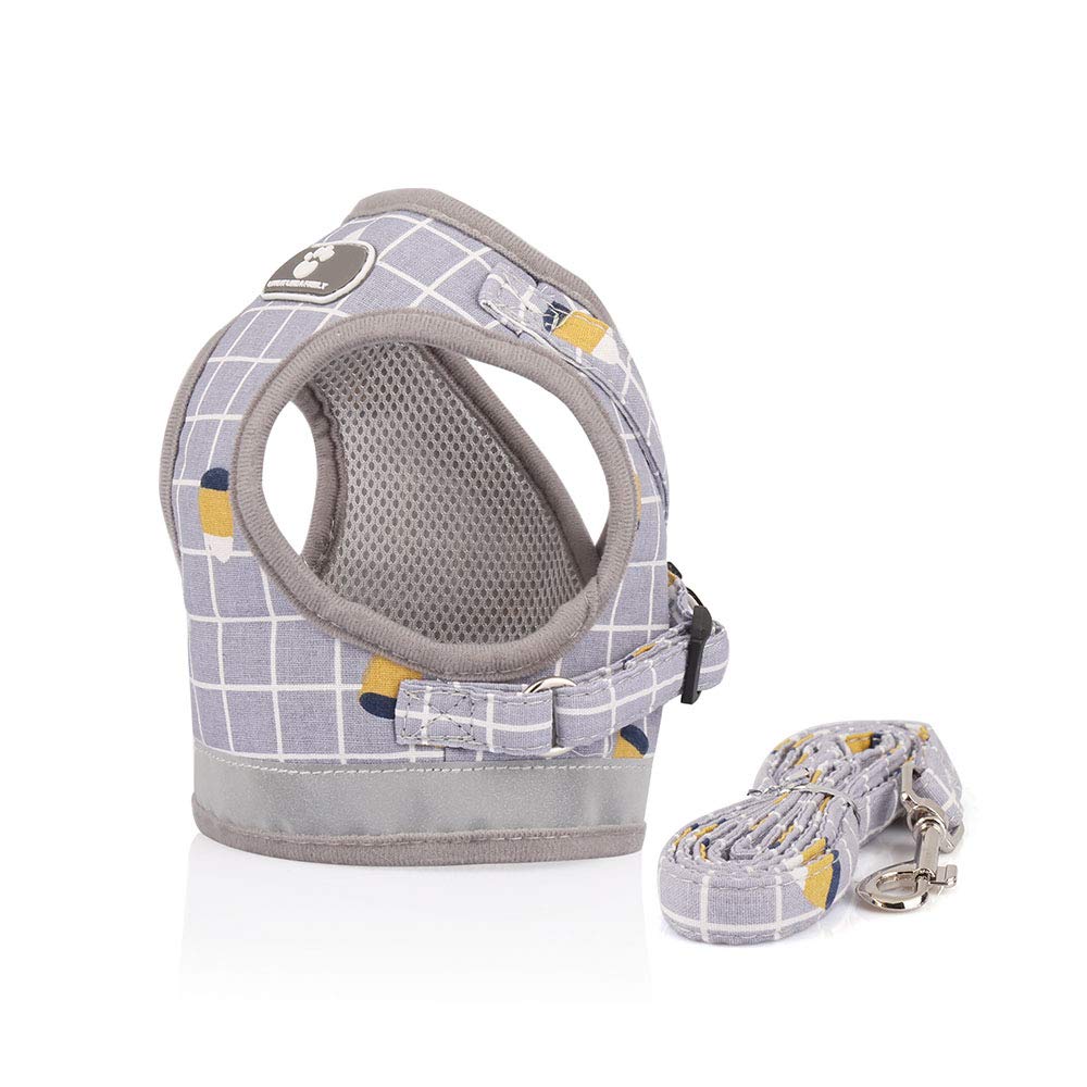 Deggodech Soft Breathable Dogs Vest Harness Reflective Dog Harness and Leash Set Adjustable Cat Walking Harness and lead Set Escape Proof for kitten Cat Dog (S, Grey)