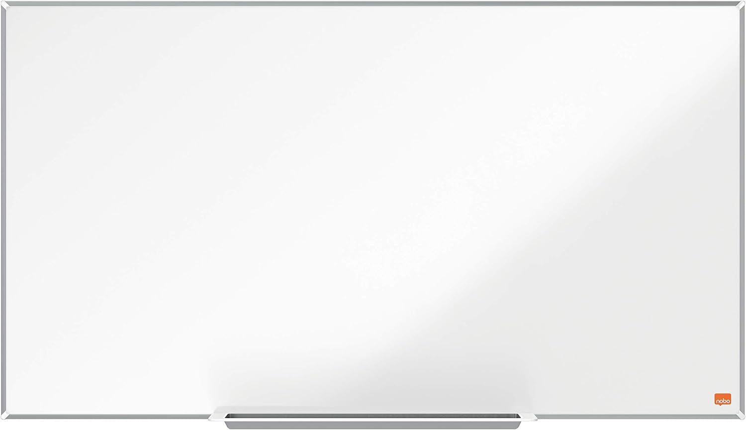 Nobo Widescreen Enamel Magnetic Whiteboard With Pen Tray, 890 x 500mm, Slim Trim Frame, InvisaMount Mounting System