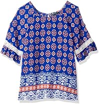 My Michelle Big Girls' Printed Cold Shoulder Top with Keyhole Back, Cobalt, S
