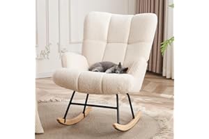 DAICO Nursery Rocking Chair Indoor Upholstered Teddy Fabric Glider Chair Mordern Rocking Accent Chair Comfy Glider Rocker Chiar with High Back Nursery Chair for Living Room Bedroom (Ivory)