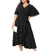 CICIDUDU Plus Size Formal Wedding Guest Cocktail Dresses for Curvy Women Maxi Dress Wrap V Neck Short Sleeve