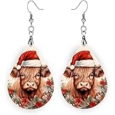 Christmas Earrings for Women, Christmas Highland Cow Earrings, Winter Cow Christmas Earrings