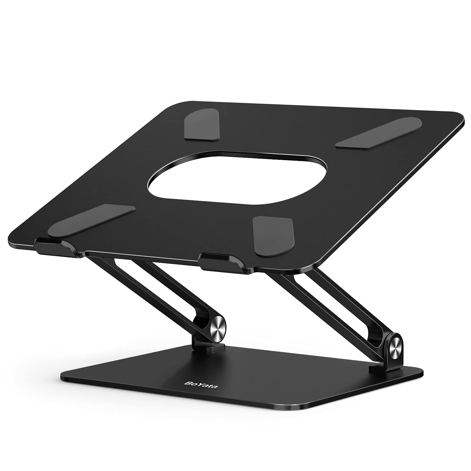 BoYata Laptop Stand, Ergonomic Aluminum Height Adjustable Laptop Mount Computer Stand Riser for Desk Compatible for 10-17" Laptops and Notebook (Black)