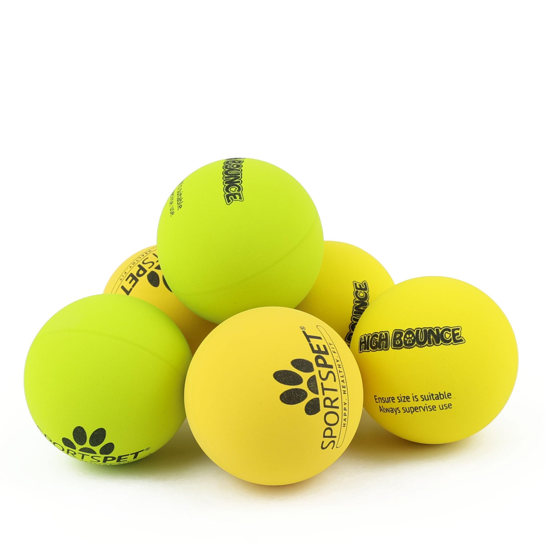 SPORTSPET High Bounce Natural Rubber Dog Balls (6 Pack High Bounce YELLOWs) (60mm)