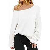 Fisoew Womens Off The Shoulder Tops Sweatshirts Lightweight Oversized Pullovers Long Sleeve Y2k Loose Fit Tunic Tops White