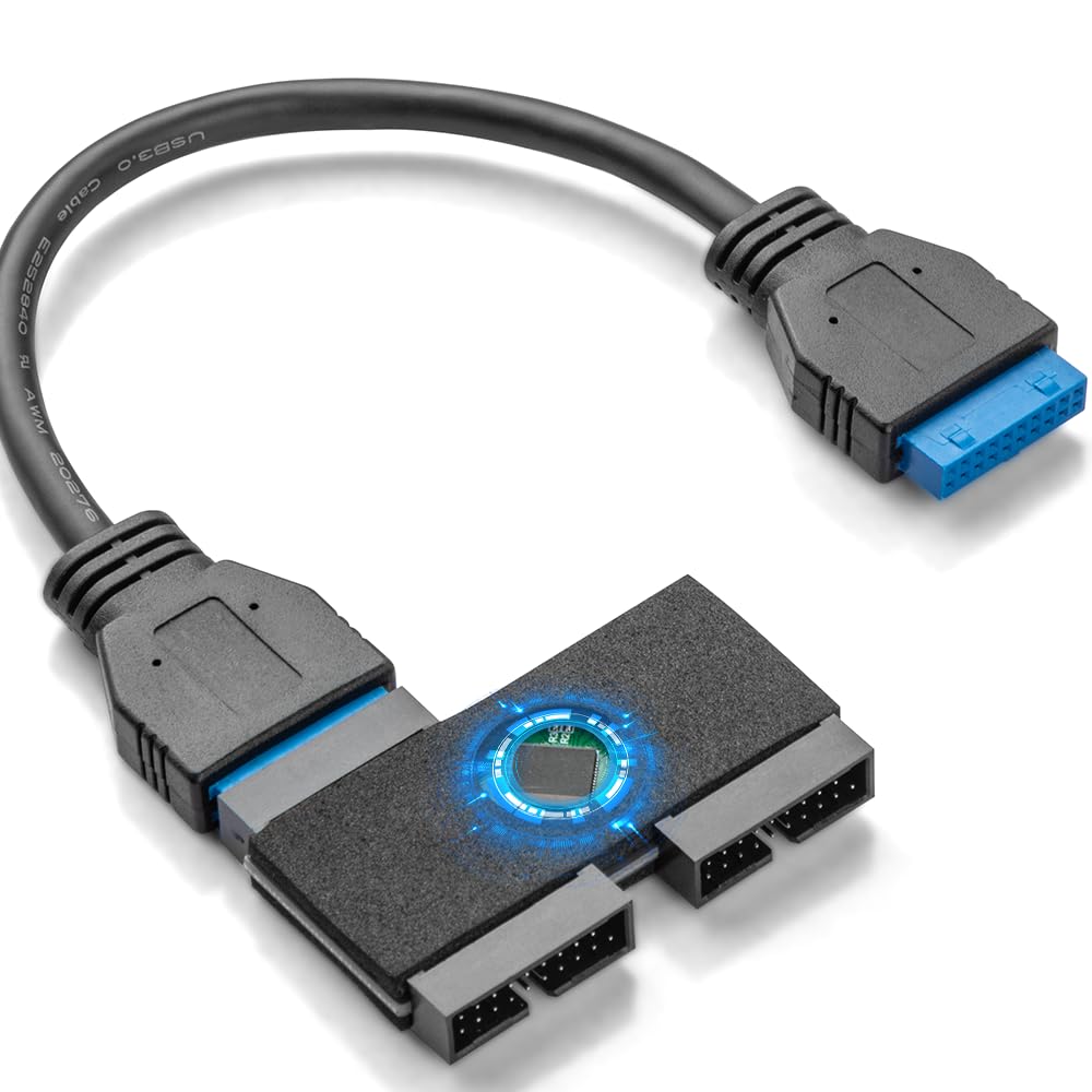 Photo 1 of OwlTree Upgraded USB 3.0 Header Splitter, Motherboard USB 3.0 Splitter, Motherboard 19Pin 20 Pin Header 1 to 2 HUB Extension Cable with Chip, Stable and Reliable