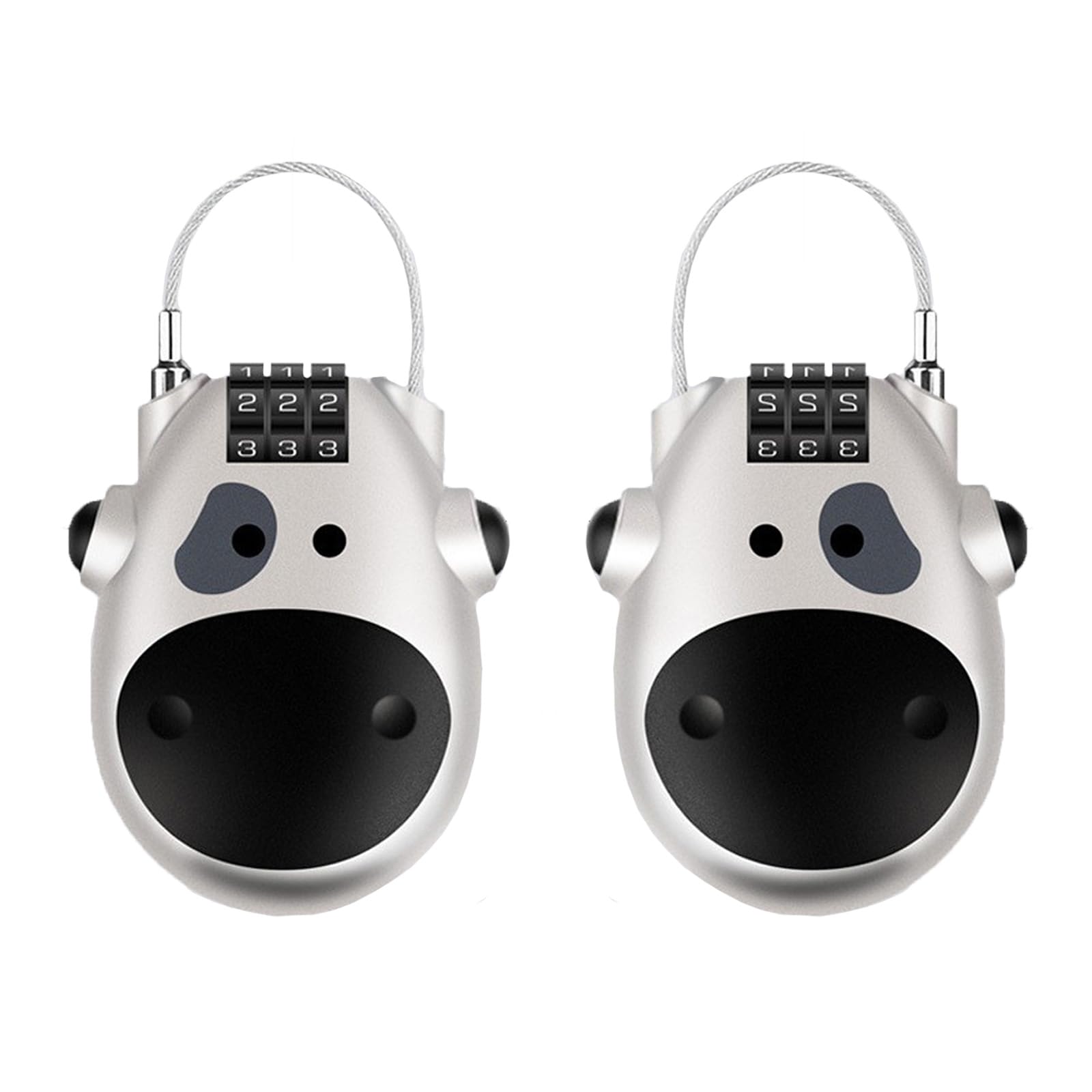 Cable Lock, 2 Pack Silver Cow Bike Lock Cable, 3 Digit Code Cycling Locks, 70cm Retractable Helmet Lock for Bicycle, Motorcycle, Stroller, Luggage, Backpack