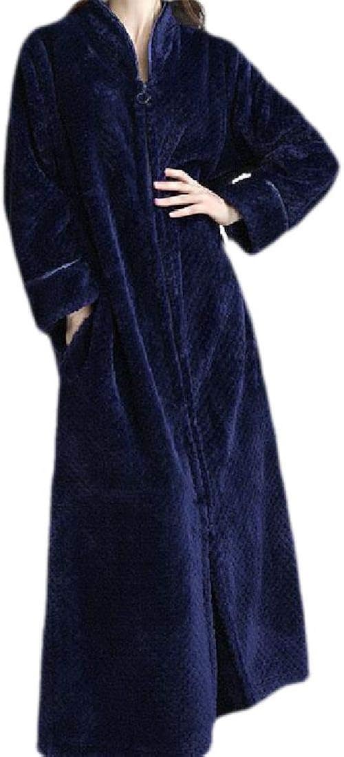MU2M Women FullLength Zip Front Flannel Winter Thermal Robe Nightgown