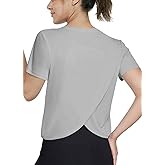 Hiwzffy Women's Workout Shirts Short Sleeve Cropped Split Back Athletic Tops Active Running Gym Quick Dry Sun Shirts UPF 50+