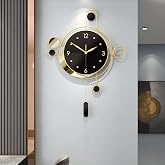 Gilacco Wall Clock with Pendulum,Silent Non Ticking Battery Operated Modern Large Wall Clocks for Living Room Bedroom Farmhouse Office Kitchen Home Wall Decor-15.7x21.6Inch(Golden)