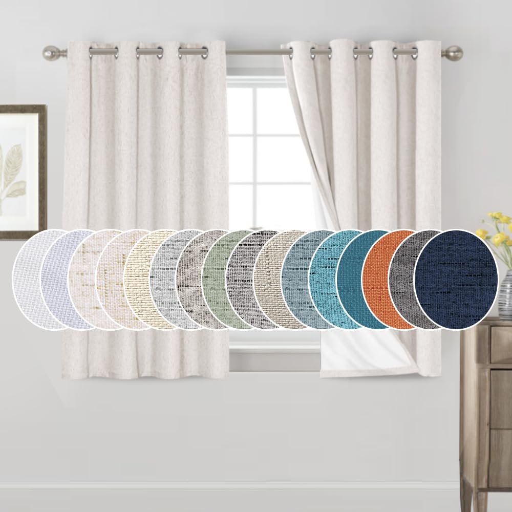 Photo 1 of PrinceDeco Ivory 100% Blackout Curtains 54" Long Blackout Curtains for Bedroom Linen Texture Solid Thermal Insulated with White Liner Luxury Decor for Nursery 52x54 Inch (2 Panels)