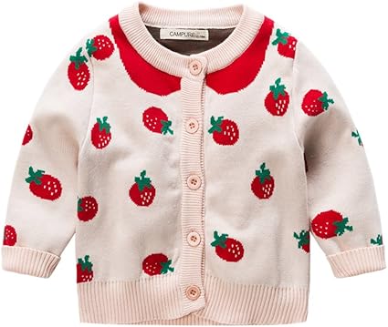 Amazon Co Jp Fairy Baby 女の子 ニットカーディガン イチゴ柄 ニット編み セーター 長袖 ベビー服 キッズ お出かけ Size 90 ベビー マタニティ