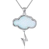 URONE Cloud Necklace for Women 925 Sterling Silver Opal Cloud Lightning Bolt Pendant Necklace Cloud Jewelry