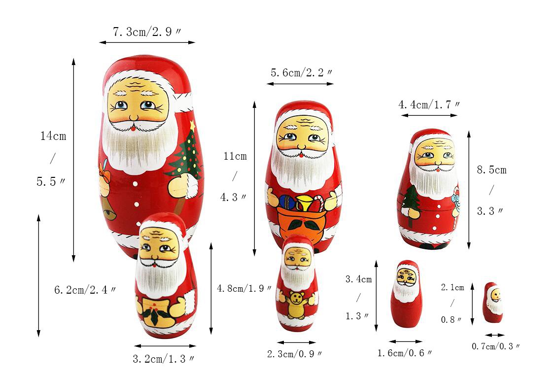 Winterworm Cute Creative Santa Claus's Bringing Kinds of Gifts to You Pattern Handmade Wooden Matryoshka Dolls Russian Nesting Dolls Set 7 Pieces for Kids Toy Birthday Home Decoration