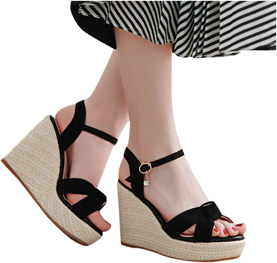Veodhekai Women High Heel Sandals Buckle Flats Open Toe Wedges Thick Bottom Shoes Comfortable Roman Sandals